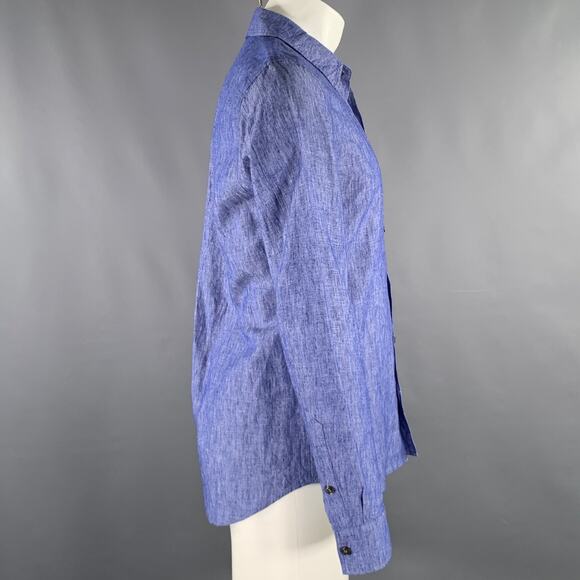 ATTACHMENT Size M Blue Heather Linen Cotton Button Up Long Sleeve Shirt - Picture 2 of 5